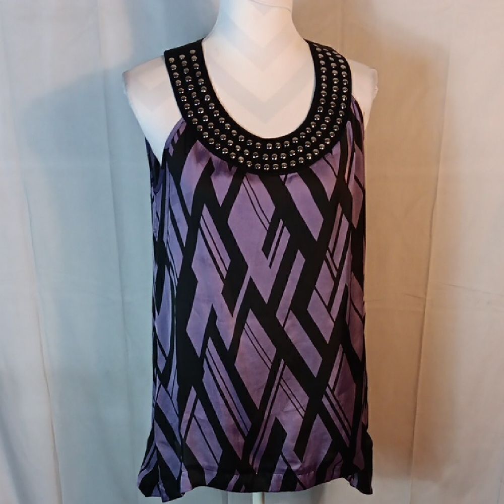 Purple and Black Geometric Studded Women's Top